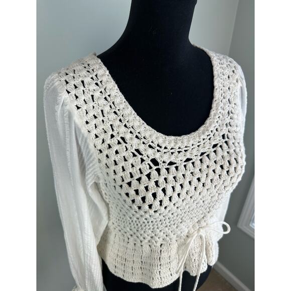 NWOT Free People Megan Crochet Cut Out Back Top - Size Small - Picture 1 of 12